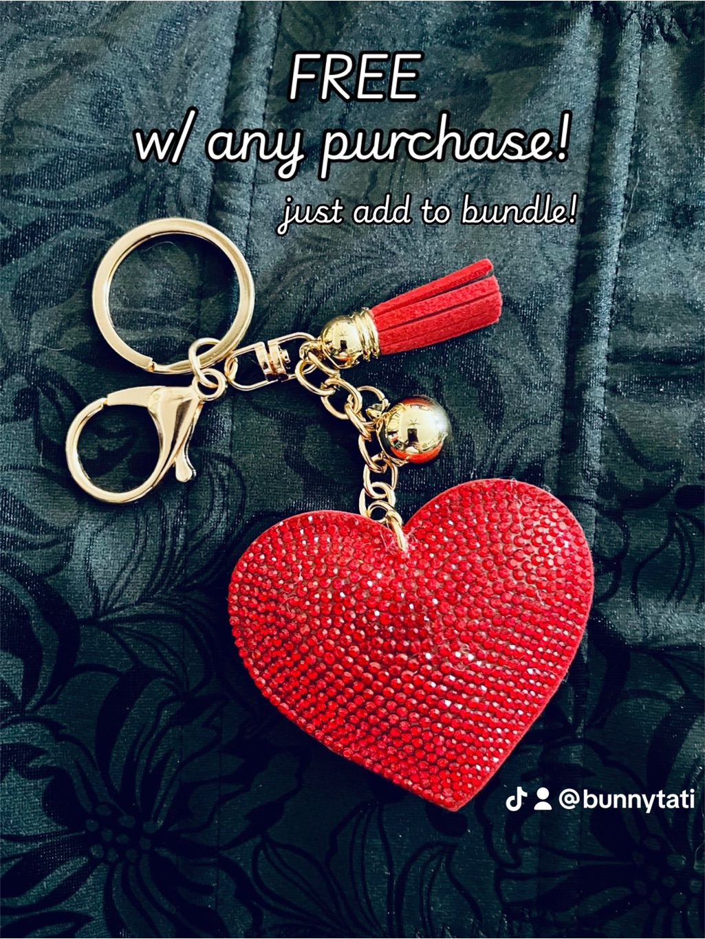 Red Heart Rhinestone Keychain With Tassel